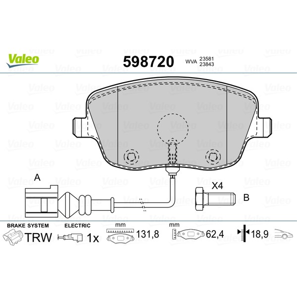 Слика на плочки VALEO 598720 за Skoda Roomster (5J) 1.4 TDI - 80 коњи дизел