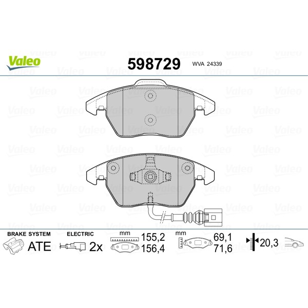 Слика на плочки VALEO 598729 за Alfa Romeo 159 Sedan 1.8 MPI - 140 коњи бензин