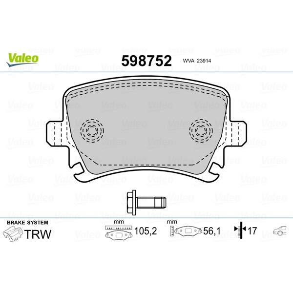 Слика на плочки VALEO 598752 за Audi TT (8J3) 2.5 TFSI RS quattro - 360 коњи бензин