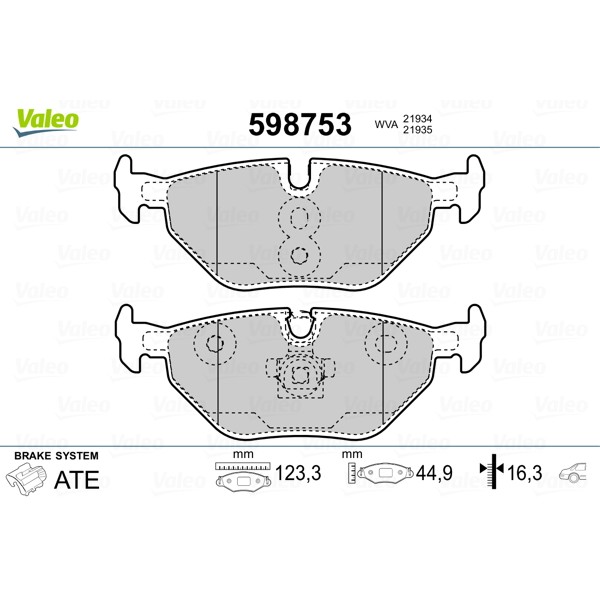 Слика на плочки VALEO 598753 за BMW 3 Coupe E46 318 Ci - 136 коњи бензин