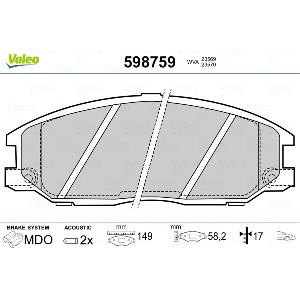 Слика на плочки VALEO 598759 за Hyundai Santa Fe 1 (SM) 2.4 16V 4x4 - 146 коњи бензин