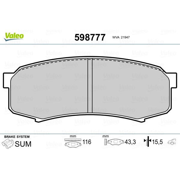 Слика на плочки VALEO 598777 за Toyota Land Cruiser (J8) 4.2 TD (HDJ80) - 167 коњи дизел