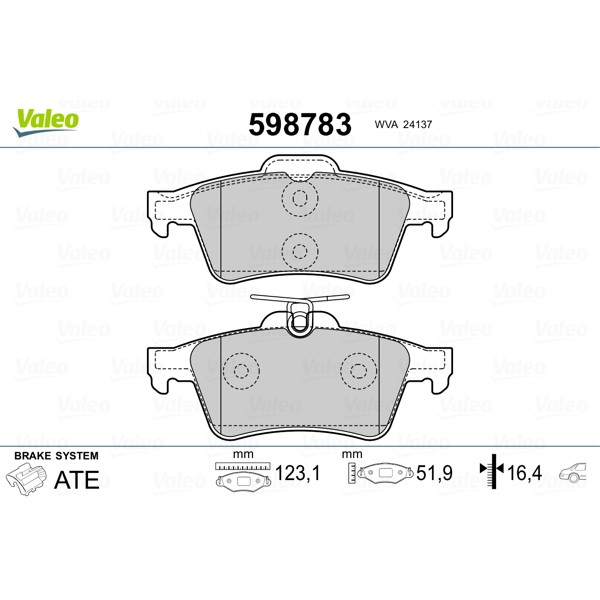 Слика на плочки VALEO 598783 за Ford Focus 2 Estate (daw) 1.6 LPG - 115 коњи Бензин/Автогаз (LPG)