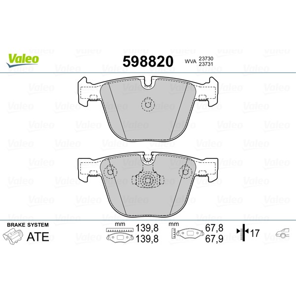 Слика на плочки VALEO 598820 за BMW 5 Sedan E60 530 i - 258 коњи бензин