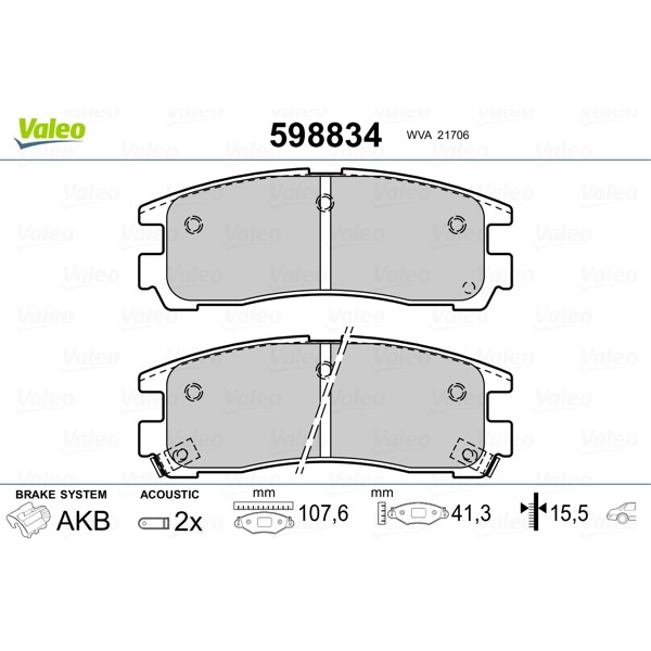 Слика на плочки VALEO 598834 за Kia Joice 2.0 - 139 коњи бензин