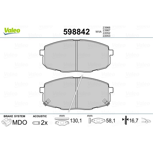 Слика на плочки VALEO 598842 за Kia Ceed Hatchback (ED) 1.6 CRDi 115 - 115 коњи дизел