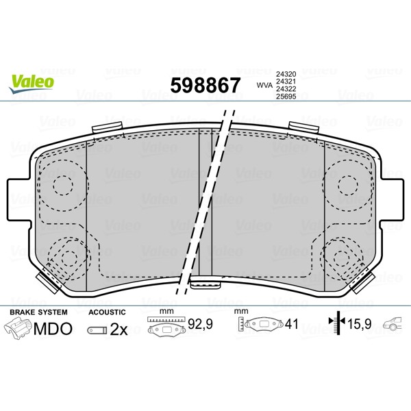 Слика на плочки VALEO 598867 за Hyundai i30 CW 2.0 - 143 коњи бензин