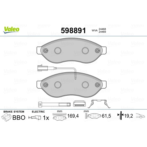 Слика на плочки VALEO 598891 за Peugeot Boxer Bus 2.2 HDi 110 - 110 коњи дизел