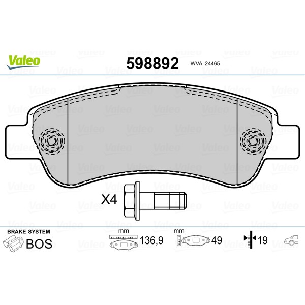 Слика на плочки VALEO 598892 за Peugeot Boxer Box 3.0 HDi 145 - 146 коњи дизел