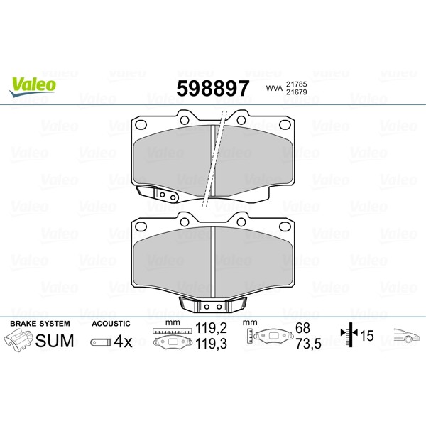 Слика на плочки VALEO 598897 за VW Taro 2.2 - 94 коњи бензин