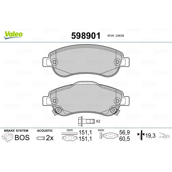 Слика на плочки VALEO 598901 за Honda CR-V 4 2.0 - 155 коњи бензин