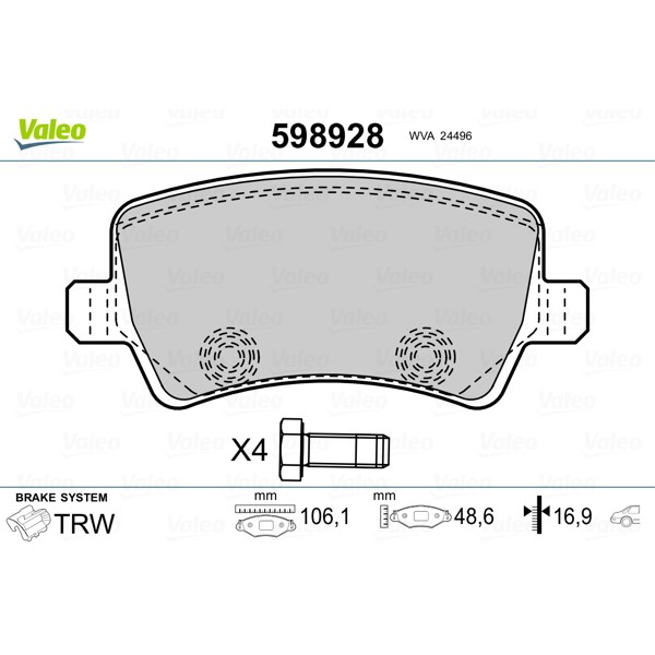 Слика на плочки VALEO 598928 за Volvo S60 D4 - 163 коњи дизел