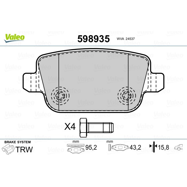 Слика на плочки VALEO 598935 за Ford Mondeo 4 Saloon 2.5 - 220 коњи бензин