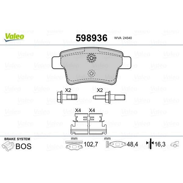 Слика на плочки VALEO 598936 за Citroen C4 Picasso UD 2.0 HDi 150 - 150 коњи дизел