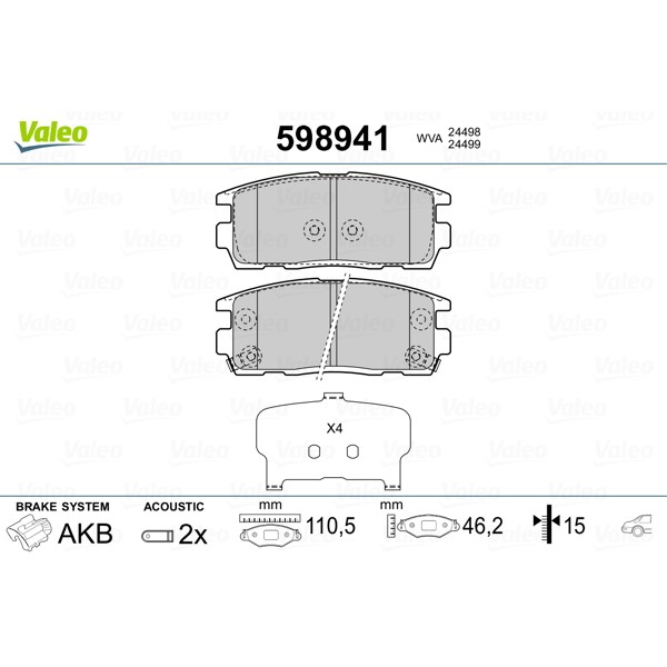 Слика на плочки VALEO 598941 за CHEVROLET CAPTIVA C100,C140 2.4 - 136 коњи бензин