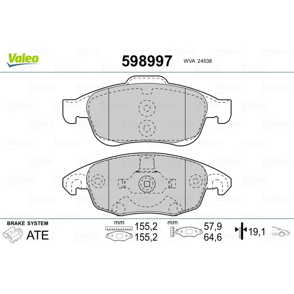 Слика на плочки VALEO 598997 за Citroen Berlingo 1.6 HDi 90 - 92 коњи дизел