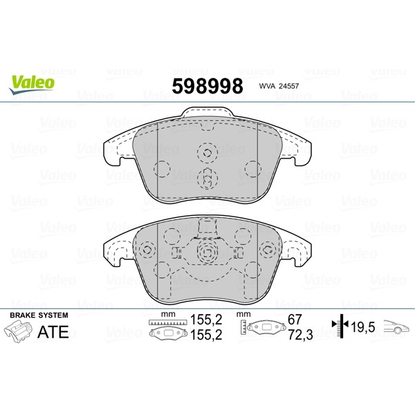 Слика на плочки VALEO 598998 за Citroen C4 Picasso UD 2.0 HDi 150 - 150 коњи дизел