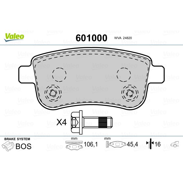 Слика на плочки VALEO 601000 за Renault Megane 3 Coupe 1.5 dCi (DZ0A) - 86 коњи дизел