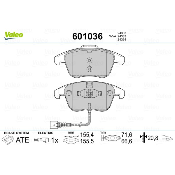 Слика на плочки VALEO 601036 за VW Sharan (7N) 2.0 TSI - 200 коњи бензин