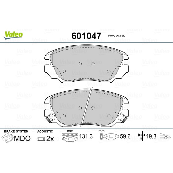 Слика на плочки VALEO 601047 за Opel Insignia Hatchback 2.0 CDTI - 120 коњи дизел