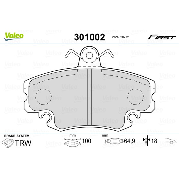 Слика на плочки VALEO FIRST 301002 за Renault Clio 2 1.2 LPG - 58 коњи Бензин/Автогаз (LPG)