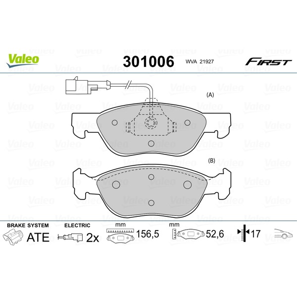 Слика на плочки VALEO FIRST 301006 за Alfa Romeo 145 (930) Hatchback 1.4 i.e. 16V T.S. - 103 коњи бензин