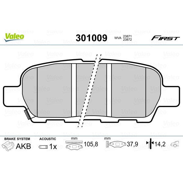 Слика на плочки VALEO FIRST 301009 за Nissan Qashqai (J10,JJ10) 2.0 - 139 коњи бензин