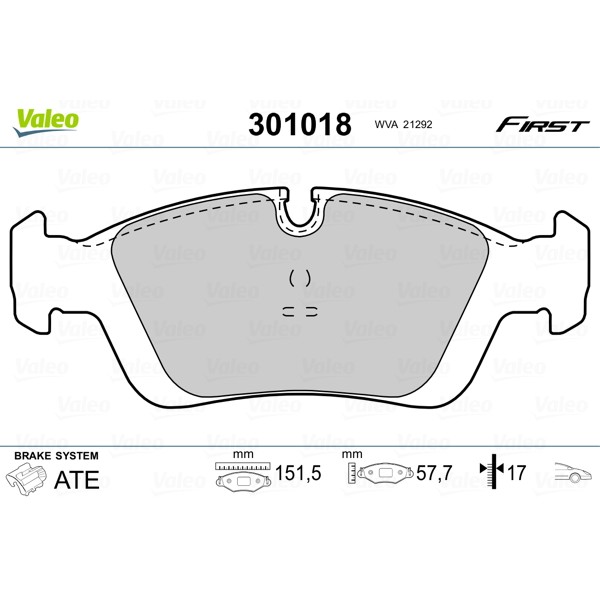 Слика на плочки VALEO FIRST 301018 за BMW 3 Compact E46 316 ti - 115 коњи бензин