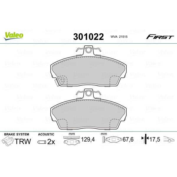 Слика на плочки VALEO FIRST 301022 за Rover 45 Saloon (RT) 1.8 - 117 коњи бензин