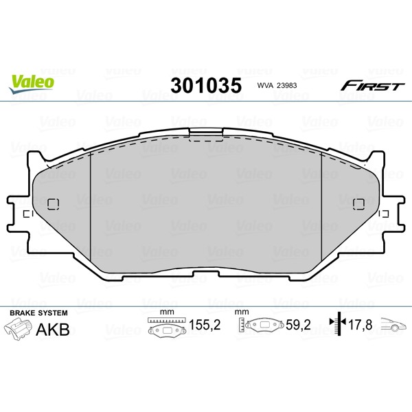 Слика на плочки VALEO FIRST 301035 за Lexus IS C (GSE2) 250 - 208 коњи бензин