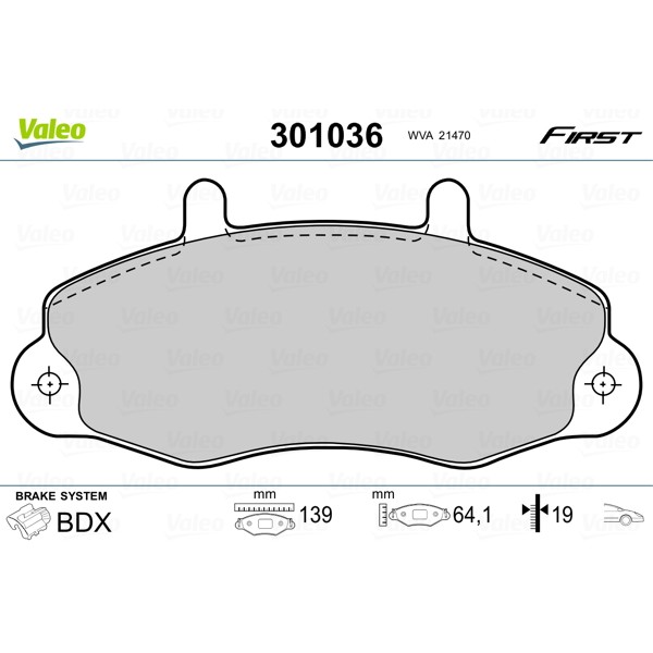 Слика на плочки VALEO FIRST 301036 за Ford Transit BUS (E) 1991 2.0 i (EBL, EDL, EGL, ESS, EUS) - 98 коњи бензин