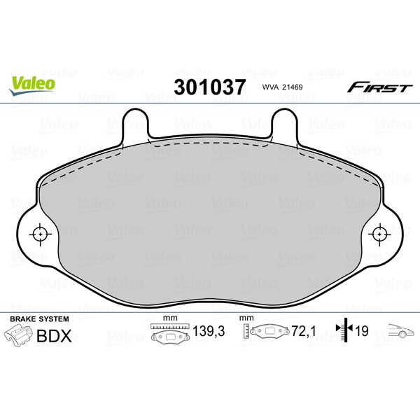 Слика на плочки VALEO FIRST 301037 за Ford Transit BOX (E) 1994 2.5 DI (EAL, EAS) - 69 коњи дизел