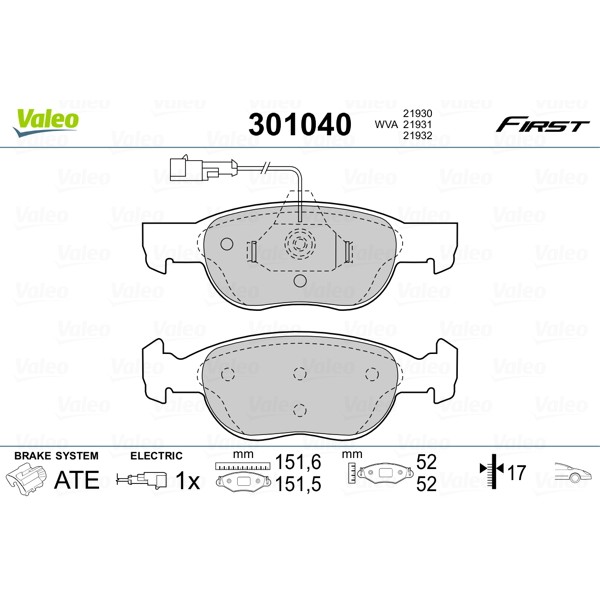 Слика на плочки VALEO FIRST 301040 за Fiat Bravo 182 1.4 (182.AA) - 80 коњи бензин