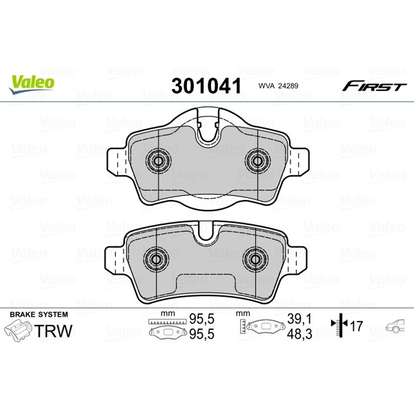 Слика на плочки VALEO FIRST 301041 за Mini Convertible (R57) Cooper - 120 коњи бензин