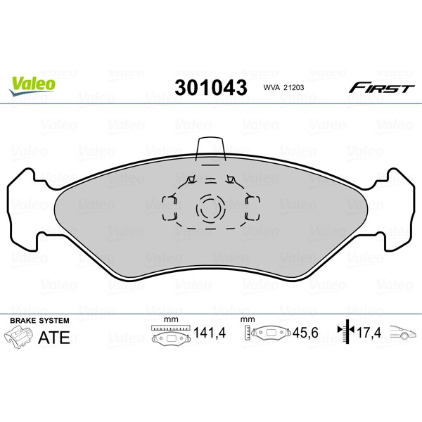 Слика на плочки VALEO FIRST 301043 за Ford Fiesta MK 4 (ja,jb) 1.0 i - 52 коњи бензин