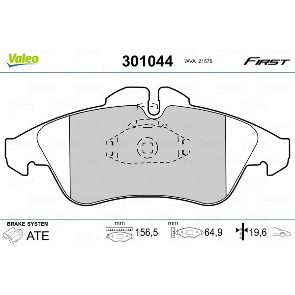 Слика на плочки VALEO FIRST 301044 за Mercedes Sprinter 4-t Box (904) 410 D - 102 коњи дизел