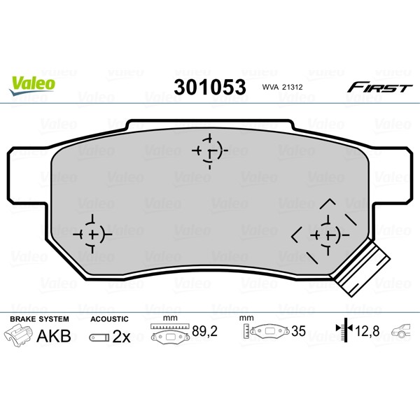 Слика на плочки VALEO FIRST 301053 за Honda Civic 4 Hatchback (EC,ED,EE) 1.5 i 16V - 90 коњи бензин