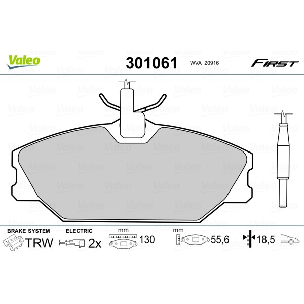 Слика на плочки VALEO FIRST 301061 за Renault Laguna (B56,556) 1.8 (B56A/B) - 90 коњи бензин