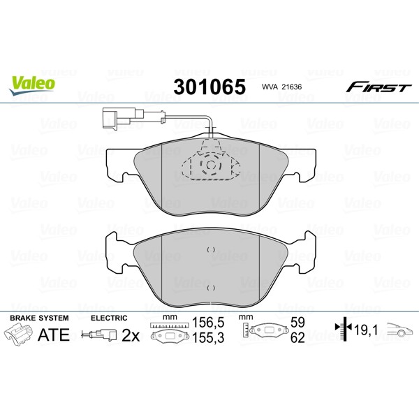 Слика на плочки VALEO FIRST 301065 за Lancia Delta MK 2 (836) 2.0 16V Turbo (836AS) - 193 коњи бензин