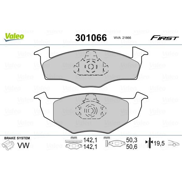 Слика на плочки VALEO FIRST 301066 за Seat Ibiza 2 (6K) 1.9 SDI - 64 коњи дизел