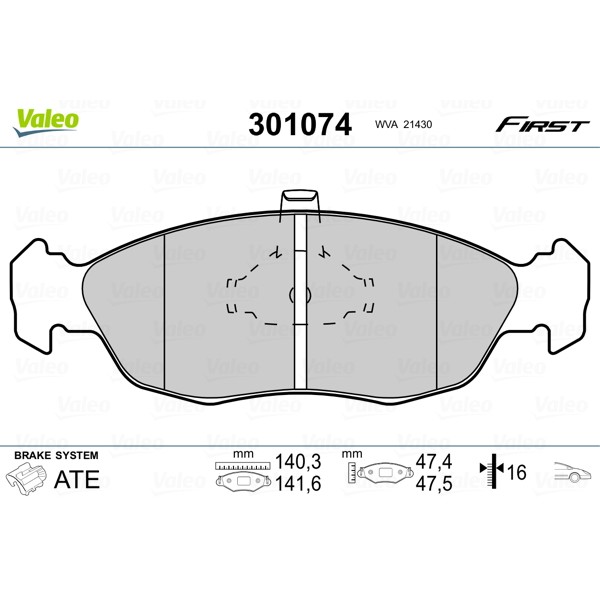 Слика на плочки VALEO FIRST 301074 за Peugeot 106 (1A,1C) 1.6 - 88 коњи бензин