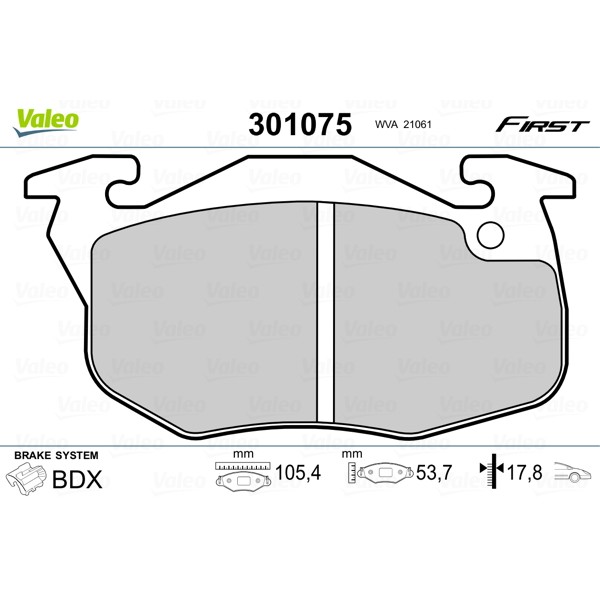 Слика на плочки VALEO FIRST 301075 за Citroen Saxo S0,S1 1.1 X,SX - 60 коњи бензин