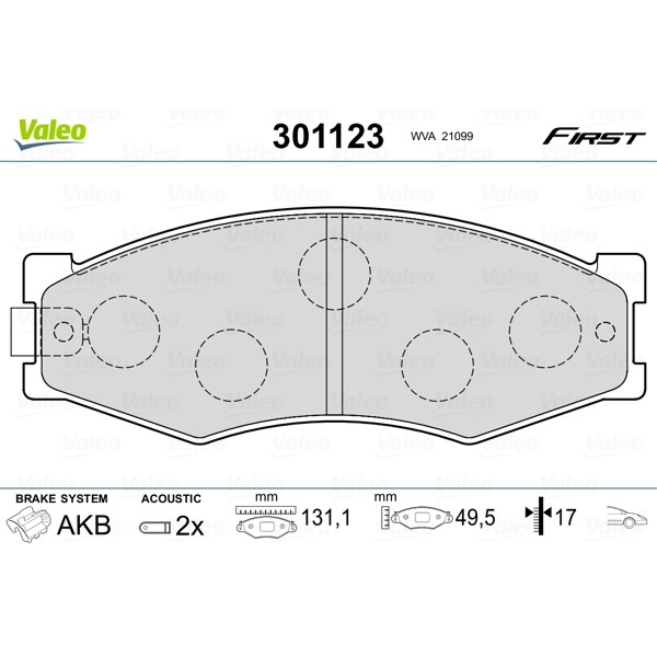 Слика на плочки VALEO FIRST 301123 за Nissan Pick up (D21) 2.5 D - 80 коњи дизел