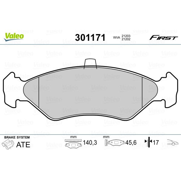 Слика на плочки VALEO FIRST 301171 за Ford Fiesta 3 (gfj) 1.4  - 73 коњи бензин