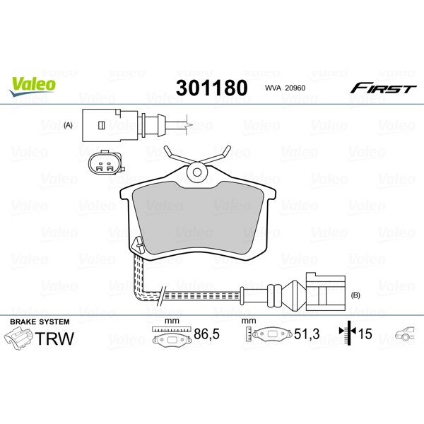 Слика на плочки VALEO FIRST 301180 за VW Golf 3 (1H1) 1.8 - 90 коњи бензин