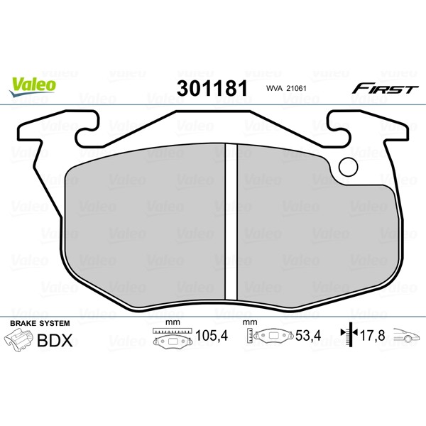 Слика на плочки VALEO FIRST 301181 за Peugeot 106 (1A,1C) 1.4 D - 50 коњи дизел