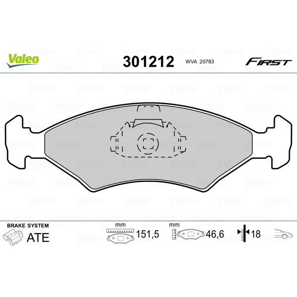 Слика на плочки VALEO FIRST 301212 за Ford Escort MK 4 (gaf,awf,abft) 1.1 - 50 коњи бензин