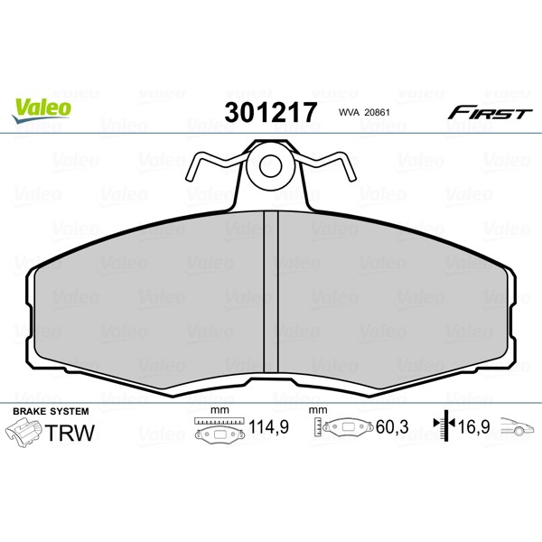 Слика на плочки VALEO FIRST 301217 за Skoda Favorit Forman (785) 1.3 (135 E) - 54 коњи бензин