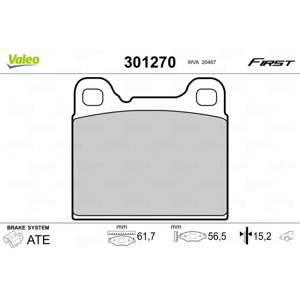 Слика на плочки VALEO FIRST 301270 за Volvo V70 Estate (P80) 2.4 Bifuel - 140 коњи Бензин/Метан (CNG)