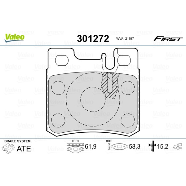 Слика на плочки VALEO FIRST 301272 за Mercedes C-class Estate (s202) C 220 T D (202.182) - 95 коњи дизел